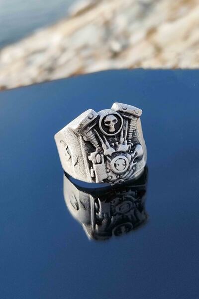 TREND COLLECTİON Mad Max Motor Model Gümüş Kaplama Ayarlanabilir Yüzük