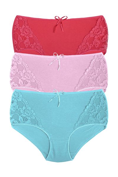 Zena 3-Piece High Waist Lace Sided Cotton Plus Size Women's Panties
