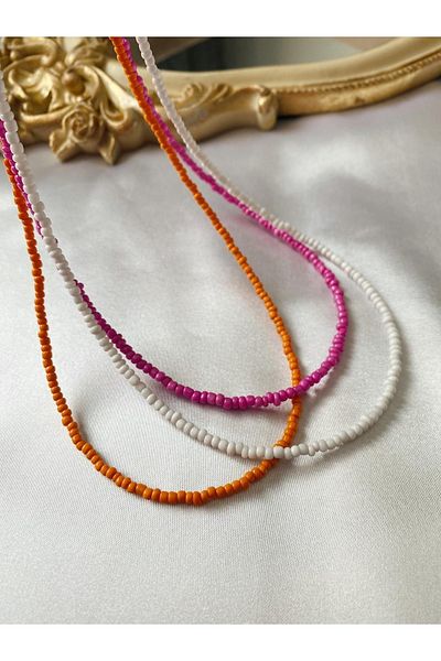 SWORDS CONCEPT Triple Orange White Pink Beaded Necklace Set