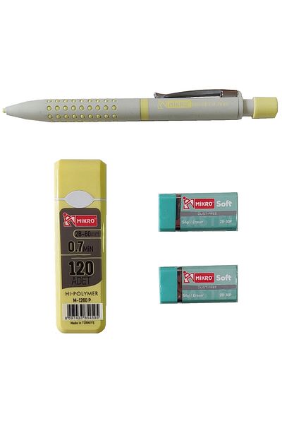 Mikro Pastel Colors V. Pen Set (mp-501 0.7 V. Pen + 120 Hi-polymer 60mm 2b Nib + 2 Soft P. Erasers)