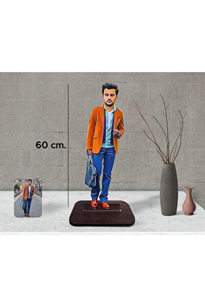 Bk Gift Kişiye Özel Dev Boy Karikatürlü Ahşap Biblo 60cm