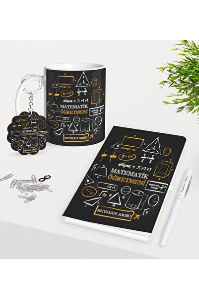 Bk Gift Kişiye Özel Matematik Öğretmeni Kupa Anahtarlık Beyaz Defter Kalem He...