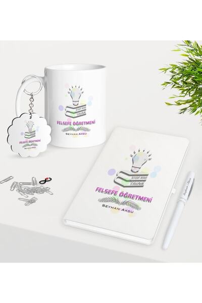 Bk Gift Kişiye Özel Felsefe Öğretmeni Kupa Anahtarlık Beyaz Defter Kalem Hedi...