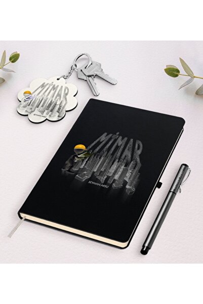 Bk Gift Kişiye Özel Mimar Siyah Defter Kalem Ve Anahtarlık Hediye Seti-1