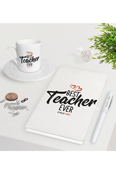 Bk Gift Kişiye Özel En Iyi Öğretmen Beyaz Defter Kalem Türk Kahvesi Fincanı S...
