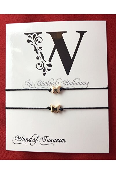 wundaf tasarım Minimal Obje Siyah Ip Altın Kaplama Kelebek Arkadaş Bilekliği