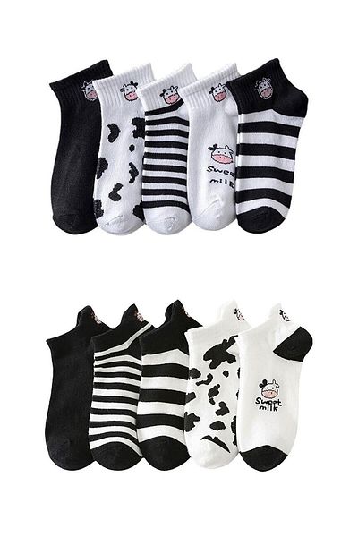 Meguca Socks Комплект дамски чорапи със специален дизайн в черно и бяло, 10 чифта