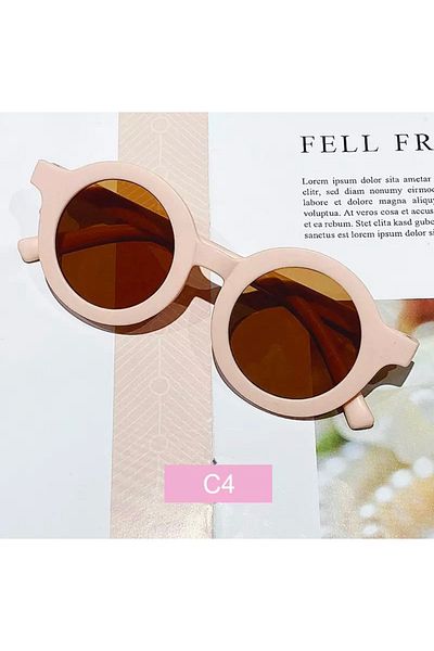 Sayın Powder Pink Sun Glasses Retro Girls Boys Children Baby Nordic Round Frame Matte Sunglasses