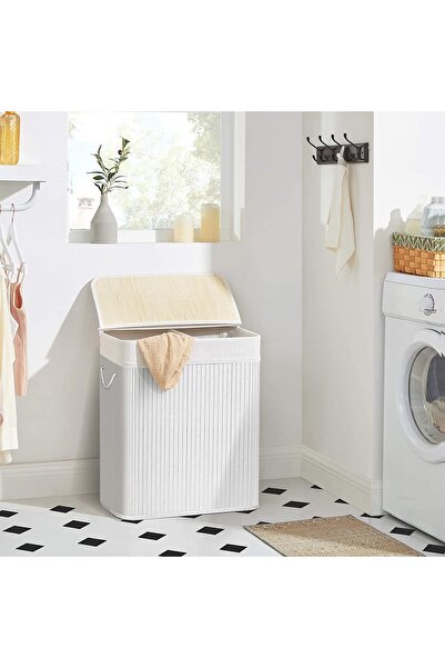 Cherry Collection El Yapımı Bambu Iki Bölmeli Çamaşır Sepeti