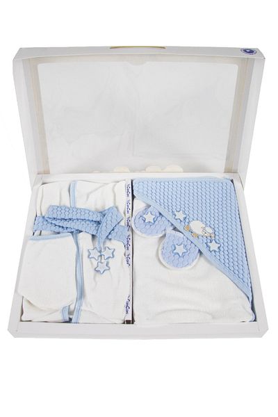 Mom’s Baby Hospital Exit Baby Boy Bathrobe Set Blue Bathrobe Set 4 Pieces Newborn Baby Bathrobe 0-12 Months