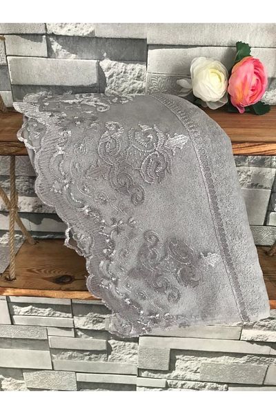 Çeyiz Bahçesi Γαλλική κορδέλα Zerda Grey Velvet Towel 50&90