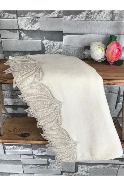 Çeyiz Bahçesi Γαλλική Guipure Çınar Cream Velvet Πετσέτα 50&90