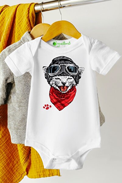 Baby&Baby Biker Cat 100% Cotton Organic Printed Unisex Baby Bodysuit