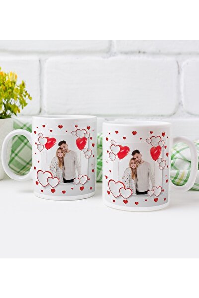 Bk Gift Kişiye Özel Fotoğraflı Sevgililer Günü Tasarımlı Ikili Kupa Bardak-1