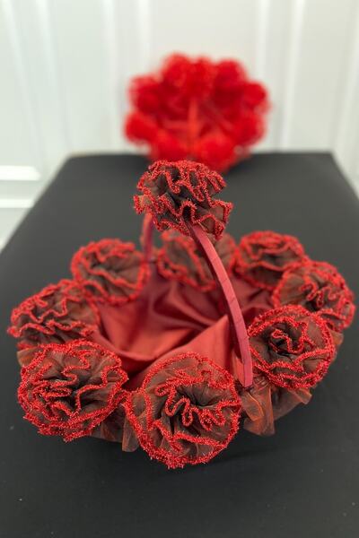 ZEYMERADE Bordo Simli Ponpon Kına Sepeti