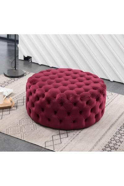 DeccoStil Kapitoneli Yuvarlak Puf/orta Sehpa/75cm Kadife