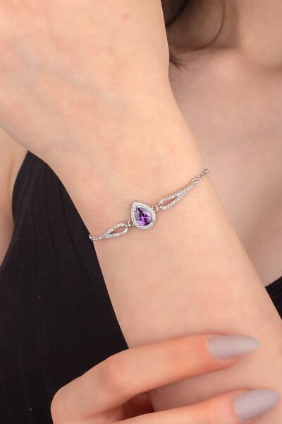 Miavi Silver 925 Ayar Gümüş Damla Ametist Model Kanatlı Bileklik