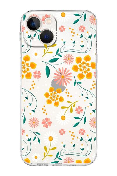 PrintiFy Apple Iphone 13 Uyumlu Kamera Korumalı Kapak Çiçek Tasarımlı Şeffaf ...