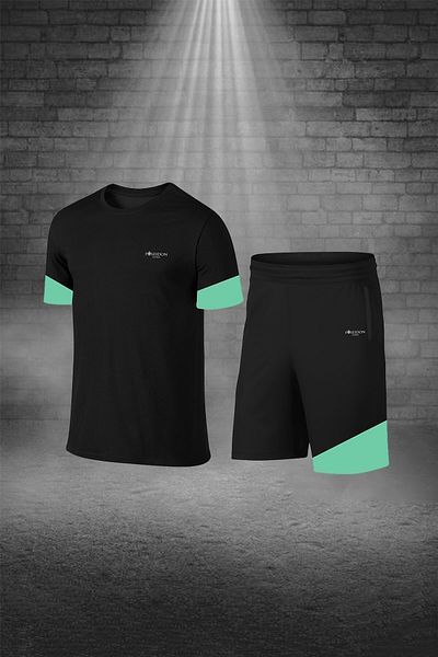 POSEIDON STORM Large Size Men's Black Dri-Fit Fabric with Comfort Pocket for Walking and Running Zero Collar T-Shirt Shorts Two