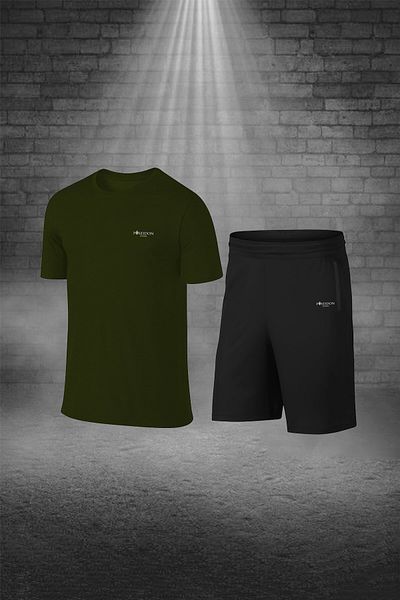 POSEIDON STORM Men's Khaki Dri-Fit Fabric Unprinted Casual T-Shirt Shorts Set for Walking and Running