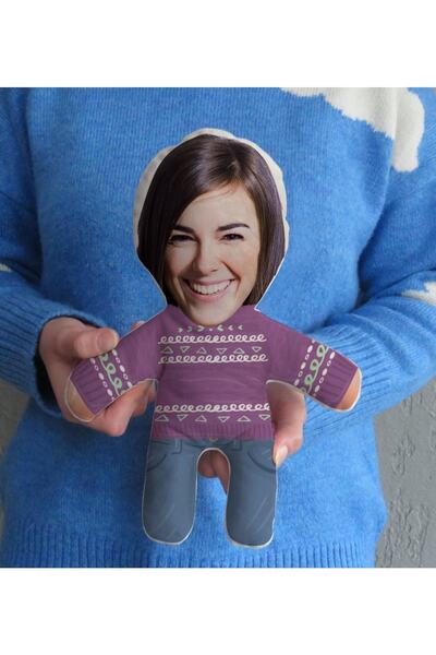 Bk Gift Kişiye Özel Fotoğraflı Eğlenceli Surat Bebek Yastık-61