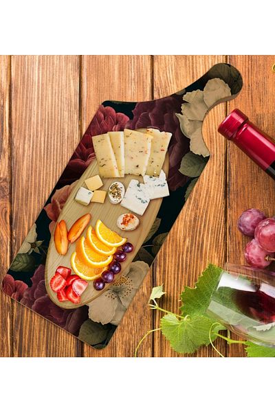 Bk Gift طبق تقديم وعرض من الخشب الطبيعي مستطيل الشكل بتصميم زهور الهدايا موديل 6