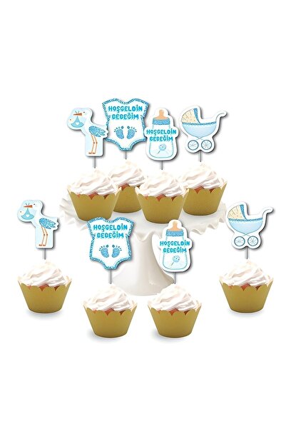 DÜVENCİ TİCARET 8'li Simli Eva Delux Kürdan Mavi Hoş Geldin Bebeğim M482