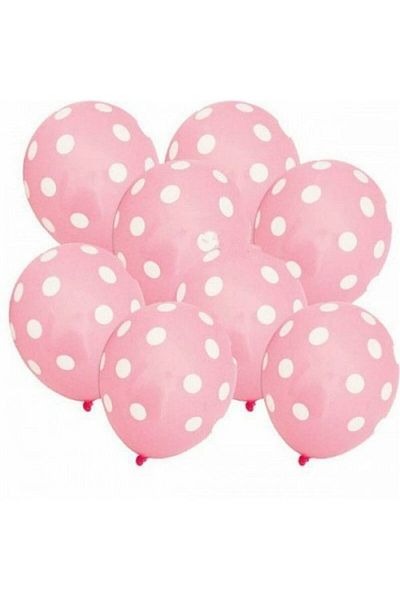 DÜVENCİ TİCARET Pink Polka Dot Latex Balloon 10 Pieces M465