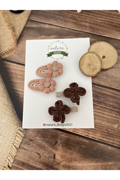 NATURA DESİGN Σετ αγκράφες 4 τεμαχίων με πλεκτό κουμπωτό και κλιπ Clover and ...