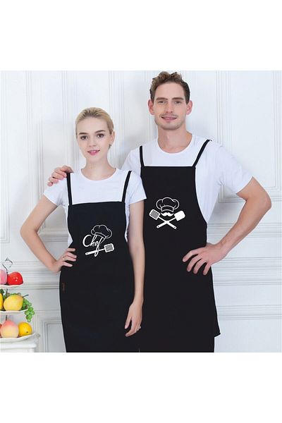 enmalife Masterchef Black Chef Printed Duck Fabric Kitchen Apron