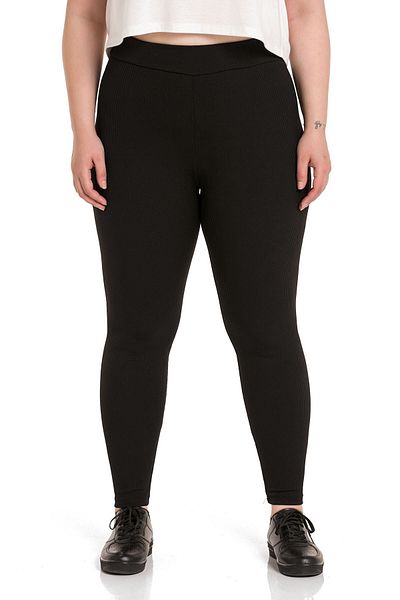 DISENTIS MODEST Large Size Ribbed Elastic Waist Ankle Length Black Tights