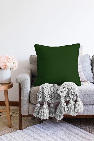 Realhomes Husă de pernă tricotată Raschel cu imprimare digitală de culoare verde uni