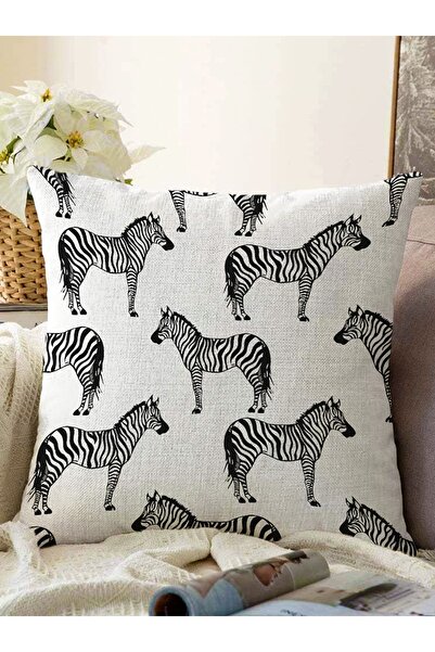 Realhomes Zebra Tasarımlı Dijital Baskılı Raşel Örme Yastık Kırlent Kılıfı