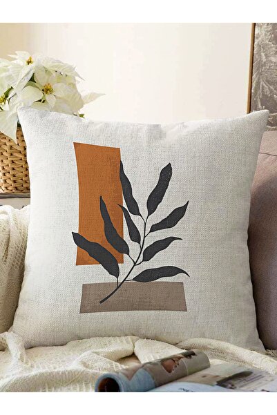 Realhomes Özel Tasarım Tropik Yaprak Çizimli Raşel Örme Yastık Kırlent Kılıfı