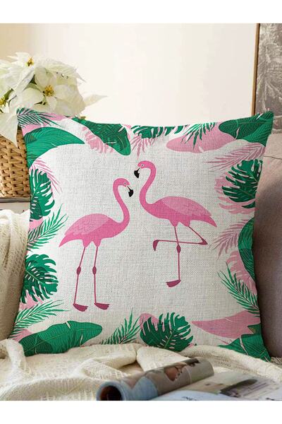 Realhomes غطاء وسادة محبوك بتصميم تروبيك ليف فلامنغو بتصميم رقمي مطبوع من راشيل