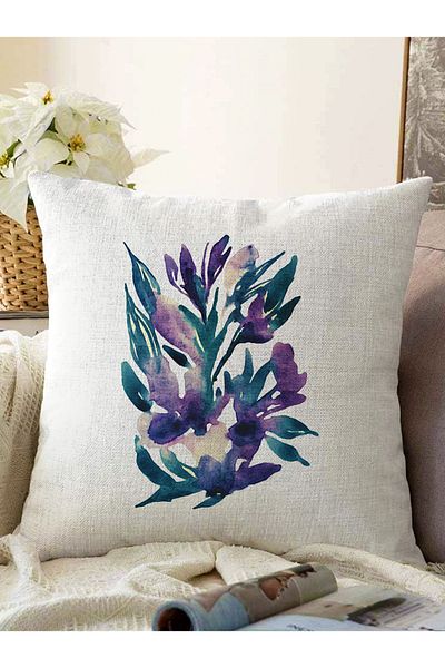 Realhomes Decorative Raschel Knitted Pillow Cushion Cover with Watercolored Flower Design