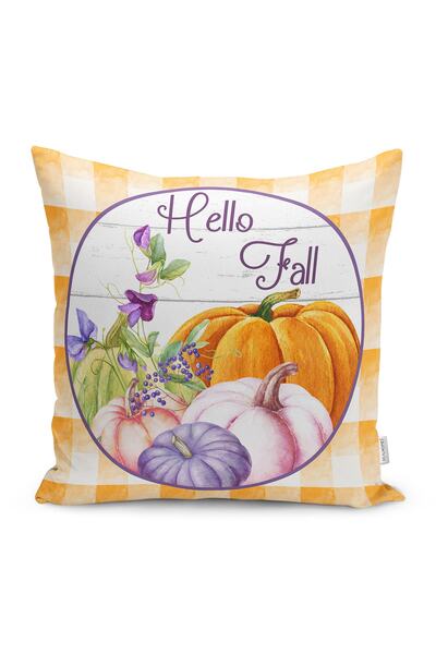 Realhomes Turuncu Damalı Kabak Temalı Dijital Baskılı Modern Süet Yastık Kırl...