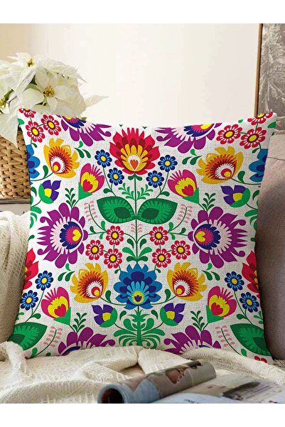 Realhomes Husă de pernă tricotată cu flori tropicale autentice, design specia...