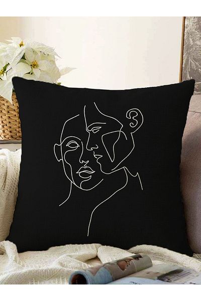 Realhomes Alb-negru Onedraw Drawing Face Design Modern Raschel Tricotat Husa de perna
