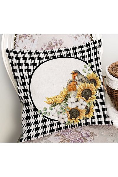 Realhomes Plaid alb-negru, floarea-soarelui, special concepută pentru pernă modernă