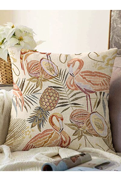 Realhomes Flamingo Ananas Özel Tasarımlı Dekoratif Raşel Örme Yastık Kırlent ...