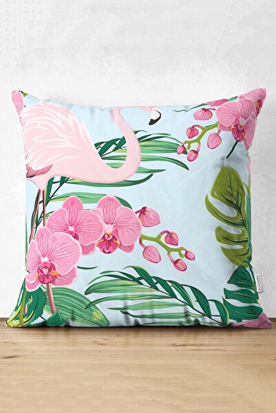 Realhomes Husă de pernă colorată cu frunze tropicale cu motiv flamingo din pi...
