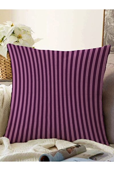 Realhomes Açık Koyu Mürdüm Renkli Çizgi Tasarımlı Dekoratif Raşel Örme Yastık...