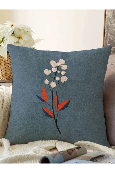 Realhomes Fundal denim albastru antic Motiv cu flori Raschel tricotat Husa de perna