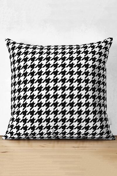 Realhomes Siyah Beyaz Kazayağı Tasarımlı Dekoratif Süet Yastık Kırlent Kılıfı