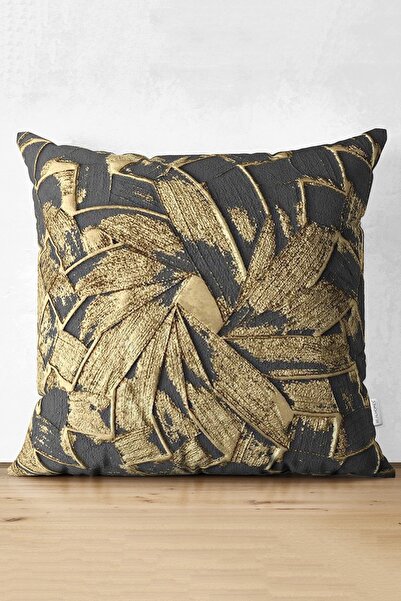 Realhomes Gold Detaylı Dijital Baskılı Özel Tasarım Dekoratif Süet Yastık Kır...