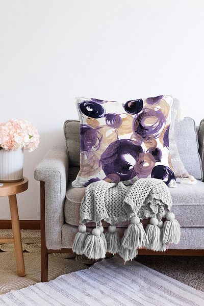 Realhomes Watercolor Motif Oval Drawing Decorative Raschel Knitted Pillow Throw Pillow Cover