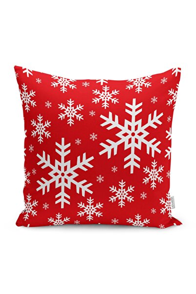 Realhomes Kırmızı Zemin Kar Tanesi Özel Tasarım Yılbaşı Temalı Yastık Kırlent...
