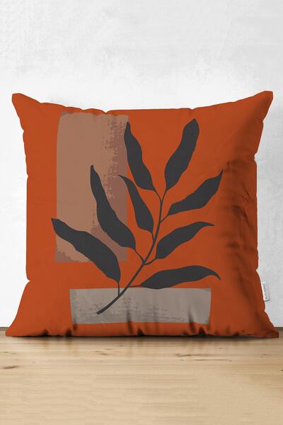 Realhomes Husă de pernă și pernă modernă din piele de căprioară cu motiv de frunze de podea portocaliu ars