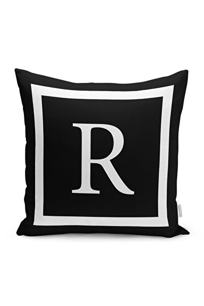 Realhomes Fundal negru, alb, cu litera R, imprimat digital, husă de pernă